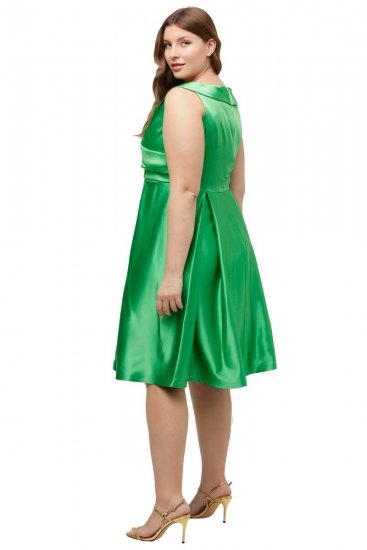 Ulla Popken 817135 Robe de soirée trapèze à col V Vert - Robes de soirée - Robes de soirée grande taille