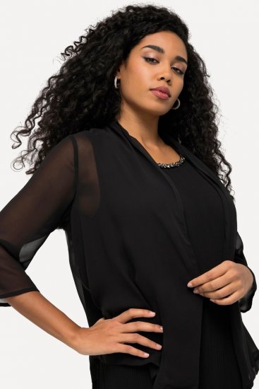 Ulla Popken 817211 Veste oversize en mousseline à col châle Noir - Vestes - Vestes femme grande taille