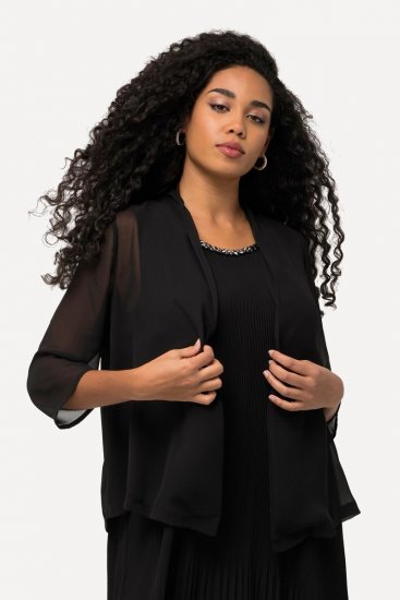 Ulla Popken 817211 Veste oversize en mousseline à col châle Noir - Vestes - Vestes femme grande taille