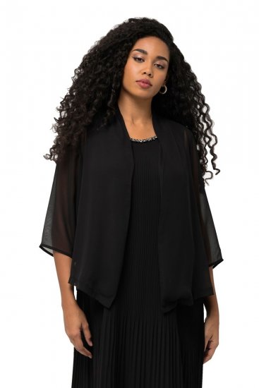 Ulla Popken 817211 Veste oversize en mousseline à col châle Noir - Vestes - Vestes femme grande taille