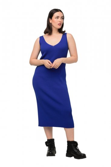 Ulla Popken 817591 Robe en maille à col V Bleu - Robes en maille - 