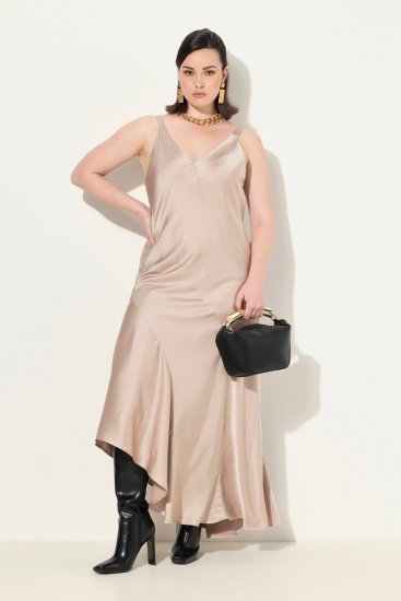 Ulla Popken 820341 Robe en satin sans manches Taupe - Robes de soirée - Robes de soirée grande taille