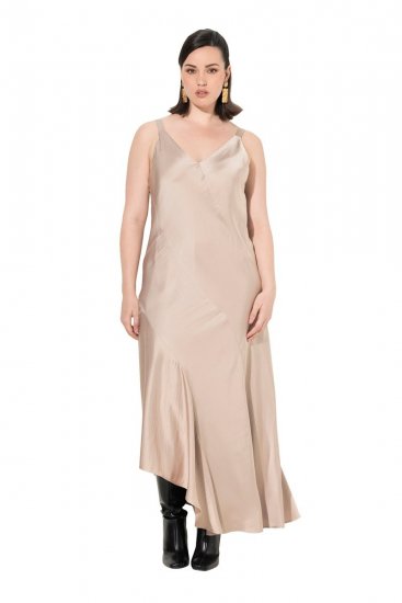 Ulla Popken 820341 Robe en satin sans manches Taupe - Robes de soirée - Robes de soirée grande taille