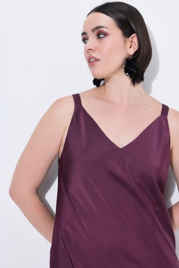 Ulla Popken 820341 Robe en satin sans manches à col V Bordeaux - Robes de soirée - Robes de soirée grande taille