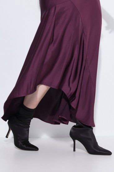 Ulla Popken 820341 Robe en satin sans manches à col V Bordeaux - Robes de soirée - Robes de soirée grande taille