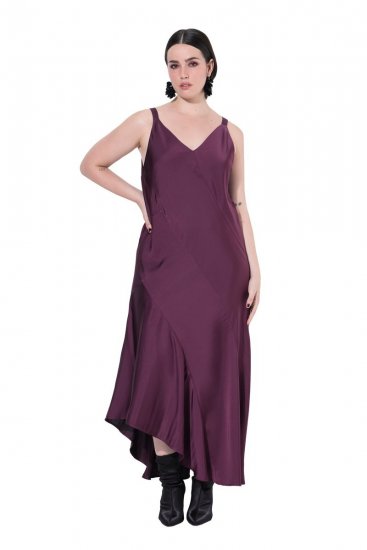 Ulla Popken 820341 Robe en satin sans manches à col V Bordeaux - Robes de soirée - Robes de soirée grande taille