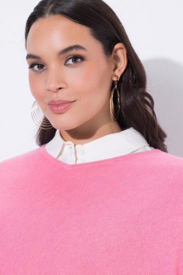 Ulla Popken 820512 Poncho en maille de laine mélangée col V Rose clair - Ponchos & capes - 