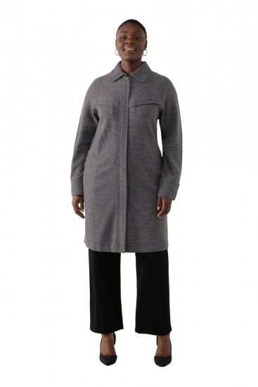 Ulla Popken 820516 Manteau en laine Gris chiné - Manteaux - Manteaux femme grande taille