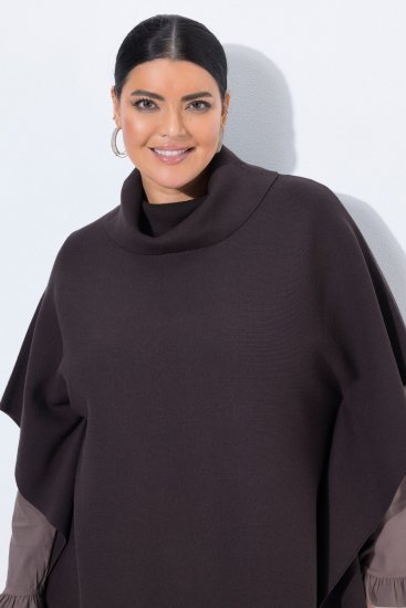 Ulla Popken 820620 Pull poncho à col roulé Brun acajou - Ponchos & capes - 