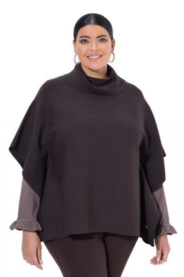 Ulla Popken 820620 Pull poncho à col roulé Brun acajou - Ponchos & capes - 