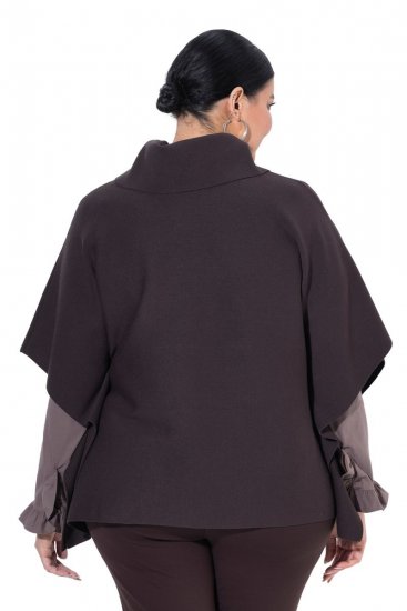 Ulla Popken 820620 Pull poncho à col roulé Brun acajou - Ponchos & capes - 