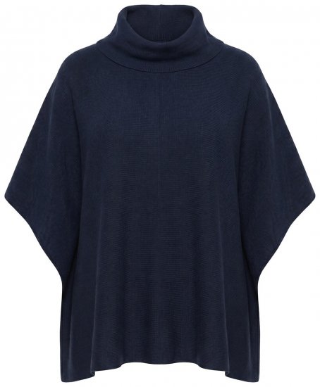 Ulla Popken 820620 Pull poncho à col roulé Bleu marine - Ponchos & capes - 