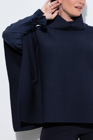Ulla Popken 820620 Pull poncho à col roulé Bleu marine - Ponchos & capes - 