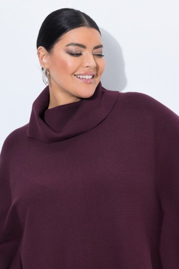 Ulla Popken 820620 Pull poncho à col roulé Prune - Ponchos & capes - 