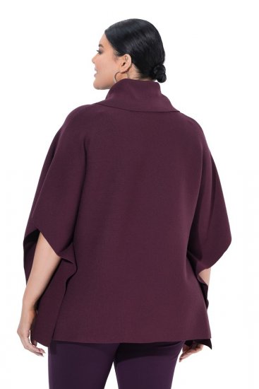 Ulla Popken 820620 Pull poncho à col roulé Prune - Ponchos & capes - 