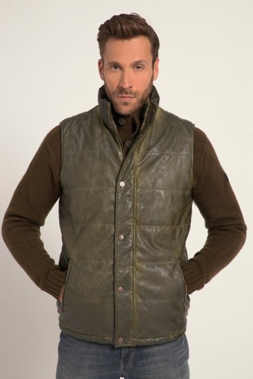 JP1880 Quilted Gilet Vintage Leather Green - Vestes - Vestes Homme Grandes Tailles