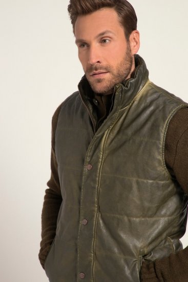 JP1880 Quilted Gilet Vintage Leather Green - Vestes - Vestes Homme Grandes Tailles