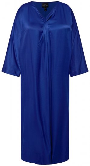 Ulla Popken 821110 Robe en satin à manches courtes et col V Bleu marine - Robes de soirée - Robes de soirée grande taille