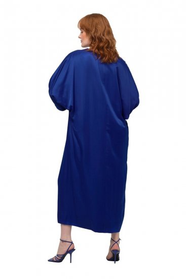 Ulla Popken 821110 Robe en satin à manches courtes et col V Bleu marine - Robes de soirée - Robes de soirée grande taille