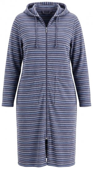 Ulla Popken 821543 Peignoir en éponge rayé Anthracite - Robes de chambre & peignoirs - 