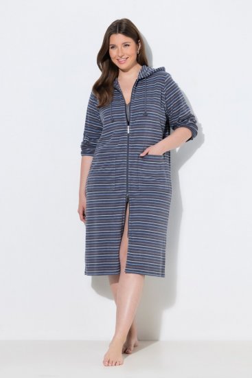 Ulla Popken 821543 Peignoir en éponge rayé Anthracite - Robes de chambre & peignoirs - 