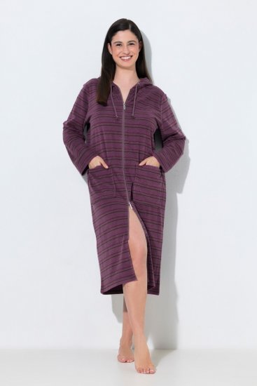 Ulla Popken 821543 Peignoir en éponge rayé à fermeture éclair Marron - Robes de chambre & peignoirs - 