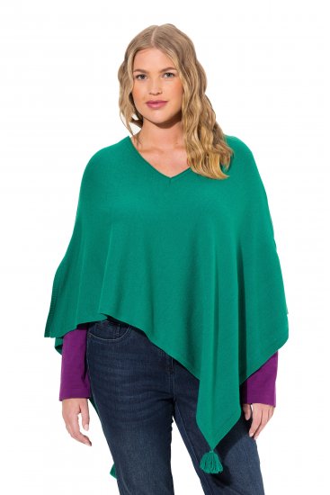Ulla Popken Knit Pointed Hem Poncho Emerald Green - Sweatshirts & hoodies - 