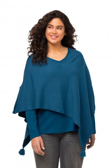 Ulla Popken Knit Pointed Hem Poncho Cerulean - Sweatshirts & hoodies - 