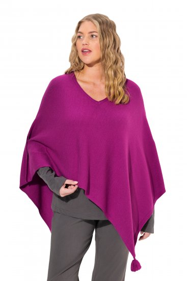 Ulla Popken Knit Pointed Hem Poncho Berry - Sweatshirts & hoodies - 