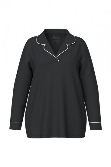 Ulla Popken 823030 Pyjama à col chemise Noir - Pyjamas/vêtements de détente - 