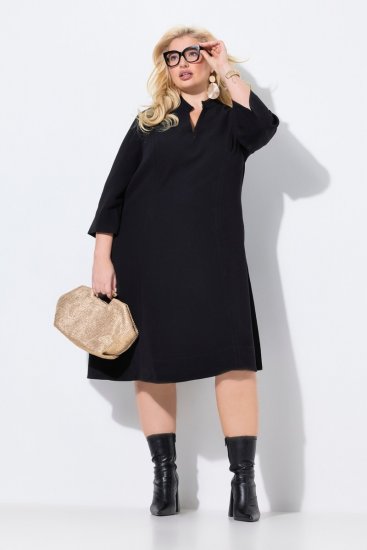 Ulla Popken 823290 Robe mi-longue à col V Noir - Robes midi - Robes midi grande taille