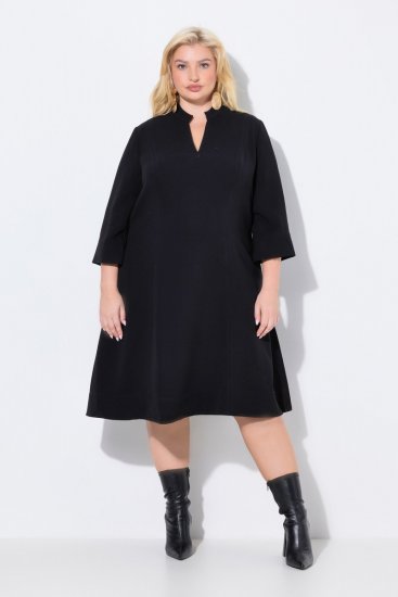 Ulla Popken 823290 Robe mi-longue à col V Noir - Robes midi - Robes midi grande taille