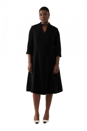 Ulla Popken 823290 Robe mi-longue à col V Noir - Robes midi - Robes midi grande taille