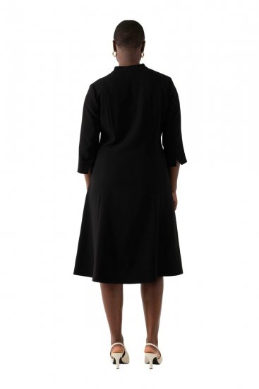 Ulla Popken 823290 Robe mi-longue à col V Noir - Robes midi - Robes midi grande taille