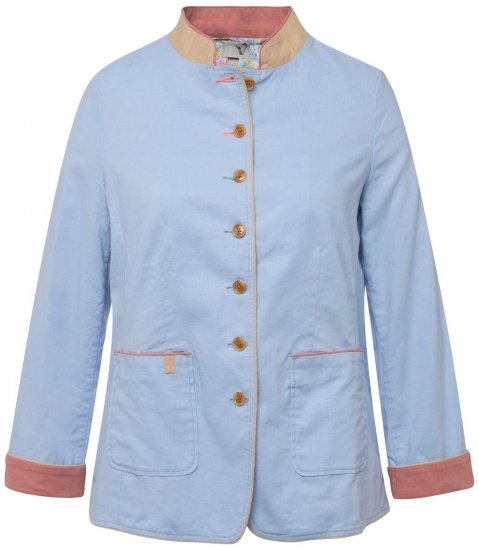 Ulla Popken 823538 Blazer en lin mélangé à col montant Bleu clair - Blazers - Blazers grande taille pour femme