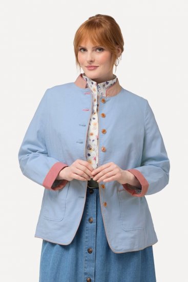 Ulla Popken 823538 Blazer en lin mélangé à col montant Bleu clair - Blazers - Blazers grande taille pour femme