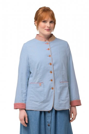 Ulla Popken 823538 Blazer en lin mélangé à col montant Bleu clair - Blazers - Blazers grande taille pour femme