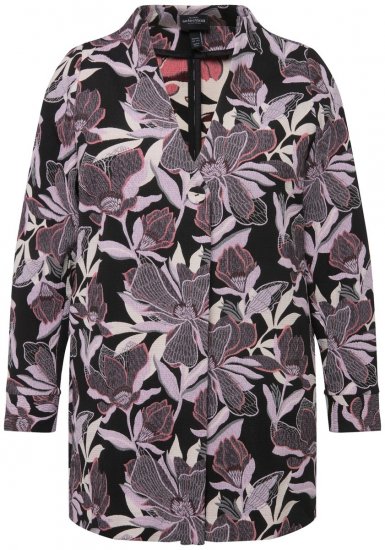 Ulla Popken 823967 Blazer fleuri en jacquard manches 3/4 Noir - Blazers - Blazers grande taille pour femme