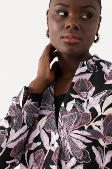 Ulla Popken 823967 Blazer fleuri en jacquard manches 3/4 Noir - Blazers - Blazers grande taille pour femme