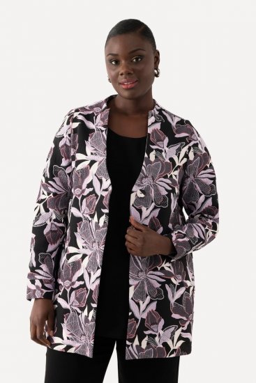 Ulla Popken 823967 Blazer fleuri en jacquard manches 3/4 Noir - Blazers - Blazers grande taille pour femme