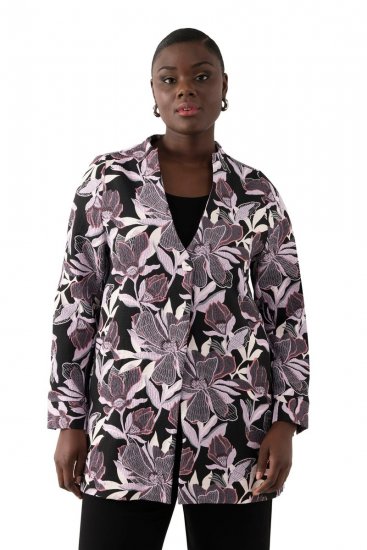 Ulla Popken 823967 Blazer fleuri en jacquard manches 3/4 Noir - Blazers - Blazers grande taille pour femme
