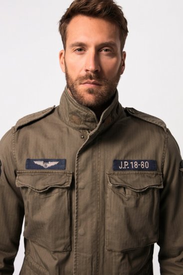 JP1880 Field Jacket with Badges Vintage Look TALL Moss Green - TALL vestes - Vestes TALL pour hommes grands