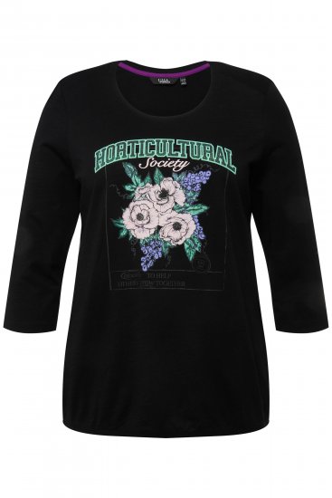 Ulla Popken Horticultural Graphic Floral Tee Black - T-shirts imprimés pour femme - 