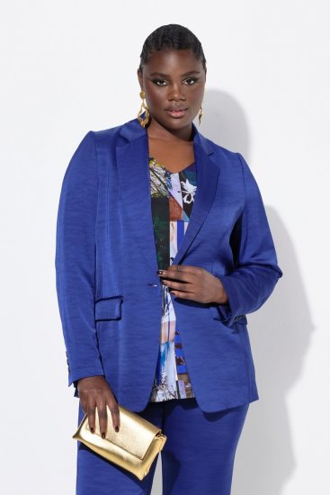 Ulla Popken 826161 Blazer texturé à poches à rabat Bleu marine - Blazers - Blazers grande taille pour femme