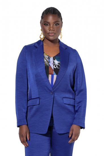 Ulla Popken 826161 Blazer texturé à poches à rabat Bleu marine - Blazers - Blazers grande taille pour femme