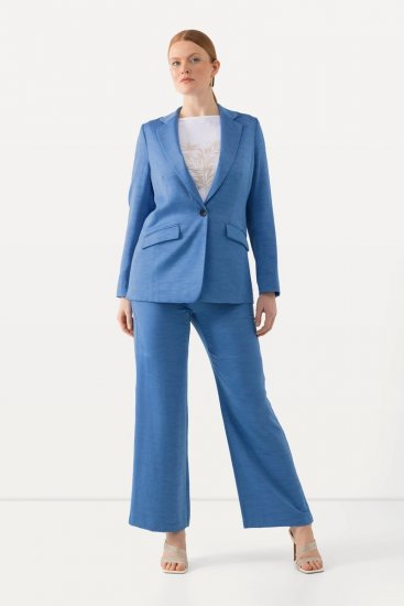 Ulla Popken 826163 Pantalon de tailleur large Bleu denim - Pantalons en tissu - Pantalons fluides femme grande taille