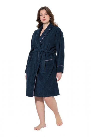 Ulla Popken 826794 Peignoir en éponge Bleu marine - Robes de chambre & peignoirs - 