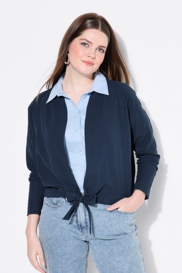 Ulla Popken 827116 Boléro à col montant en lin mélangé Bleu marine - Boléros - 