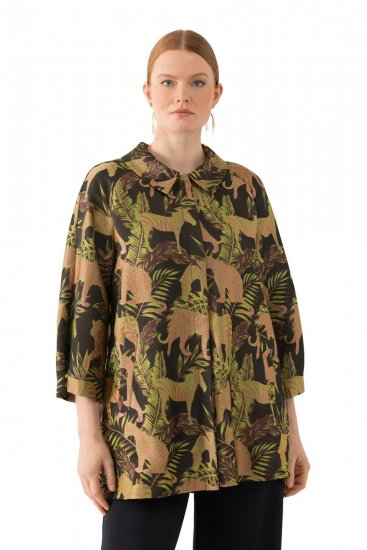Ulla Popken 827217 Chemisier à manches courtes imprimé savane Noir - Chemisiers - Chemisiers pour femmes rondes