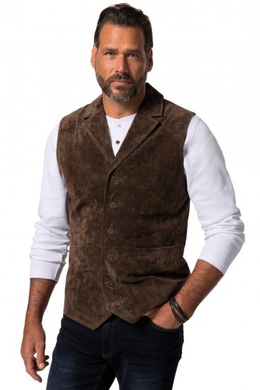 JP1880 827437 Gilet en daim à revers Marron foncé - Costumes - Costumes grandes tailles 